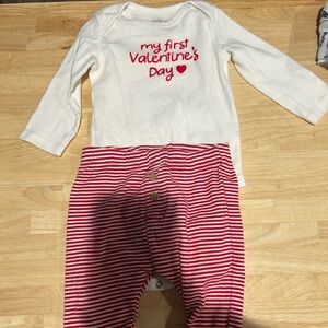 Carter's White Top and Red Striped Pants Baby Outfit - Valentine's
